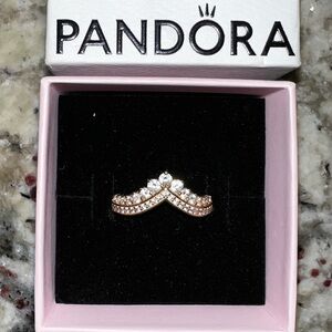 BRAND NEW IN BOX Pandora Princess Wishbone Ring Rose Gold - size 9